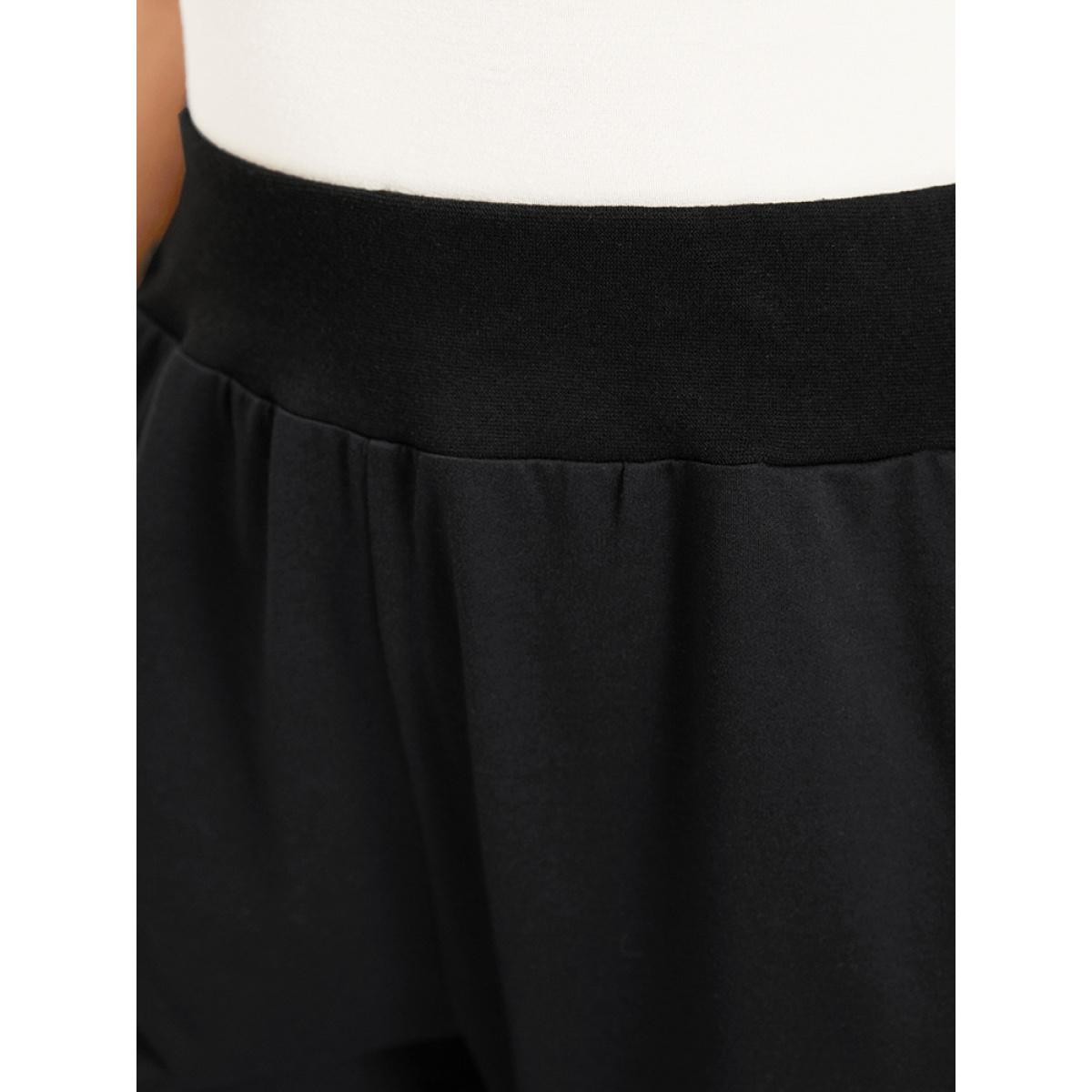 Plain Pocket Button Detail High Rise Sweatpants Black Plus Size Women Casual Dailywear Plain 22-24/3X Bloomchic Product Image