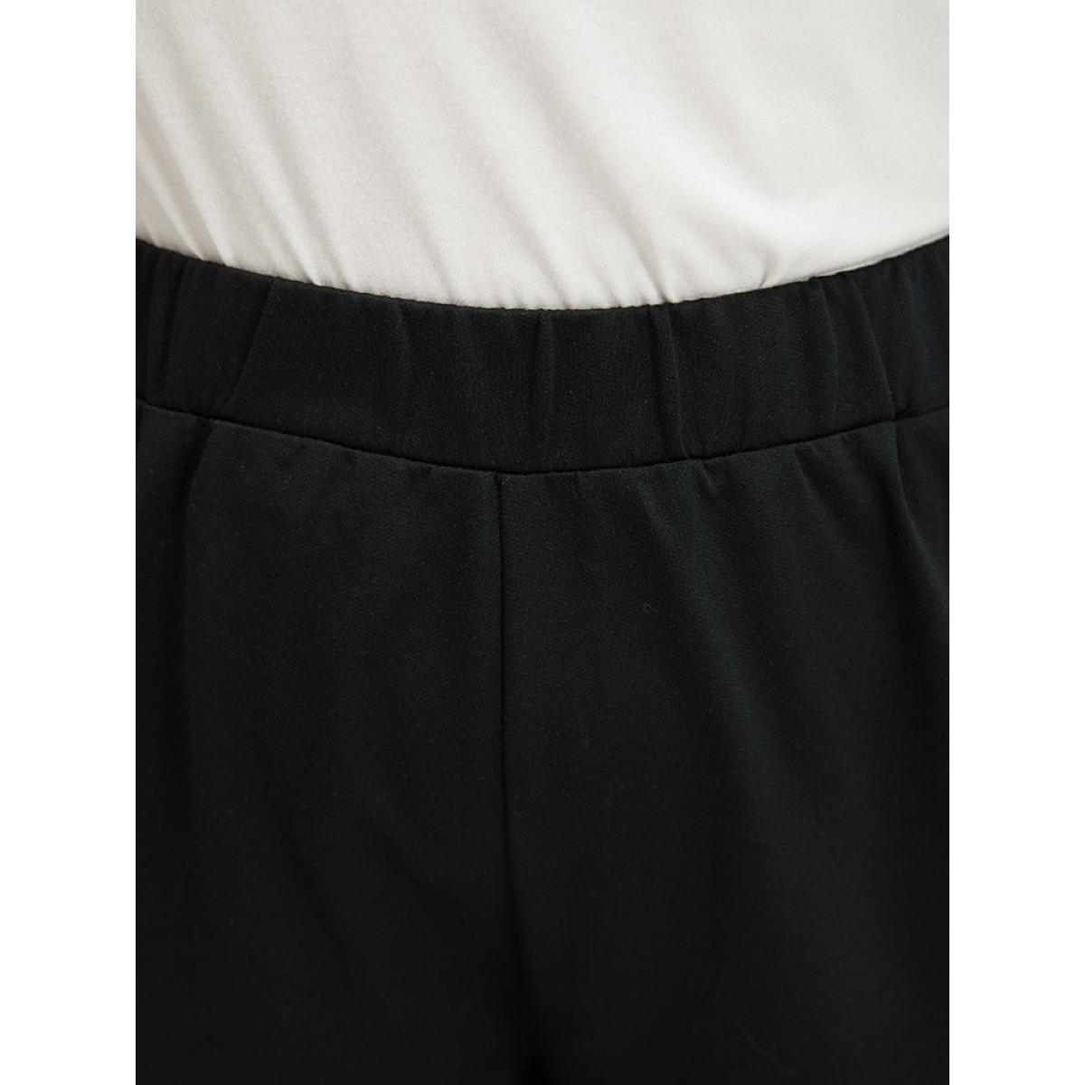 Contrast Pocket Seam Detail Split Hem Sweatpants Black Plus Size Women Casual Dailywear Contrast 12/L Bloomchic Product Image