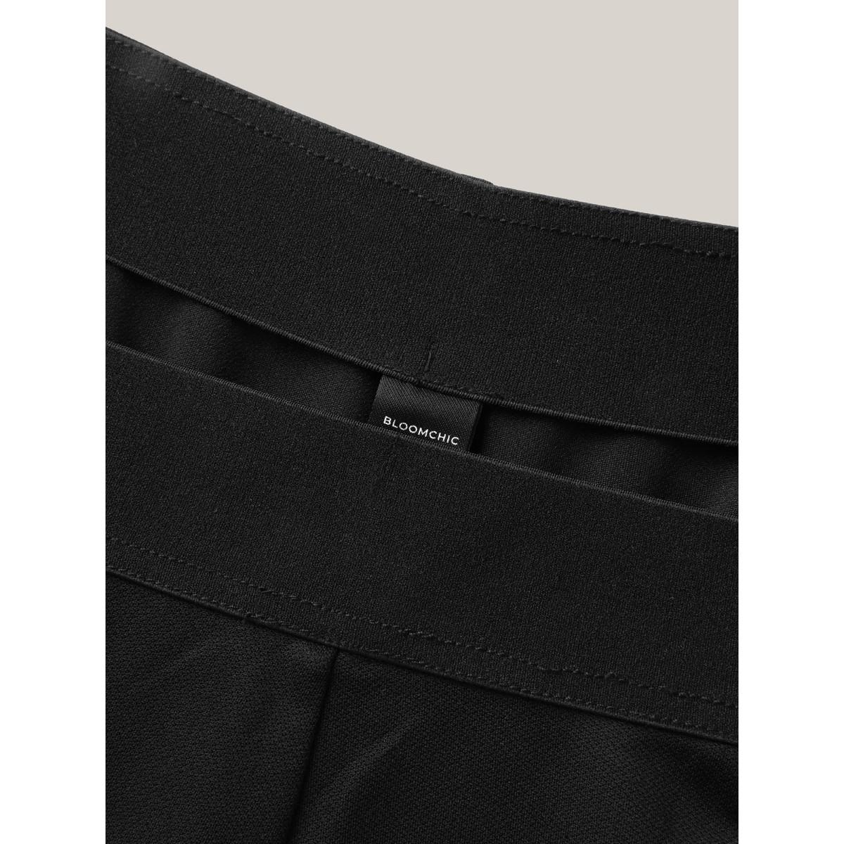 Plus Size Stretch Woven Wide-Leg Pull-On Pants Women Black At the Office Wide Leg Mid Rise Work Pants BloomChic 28/5X Product Image