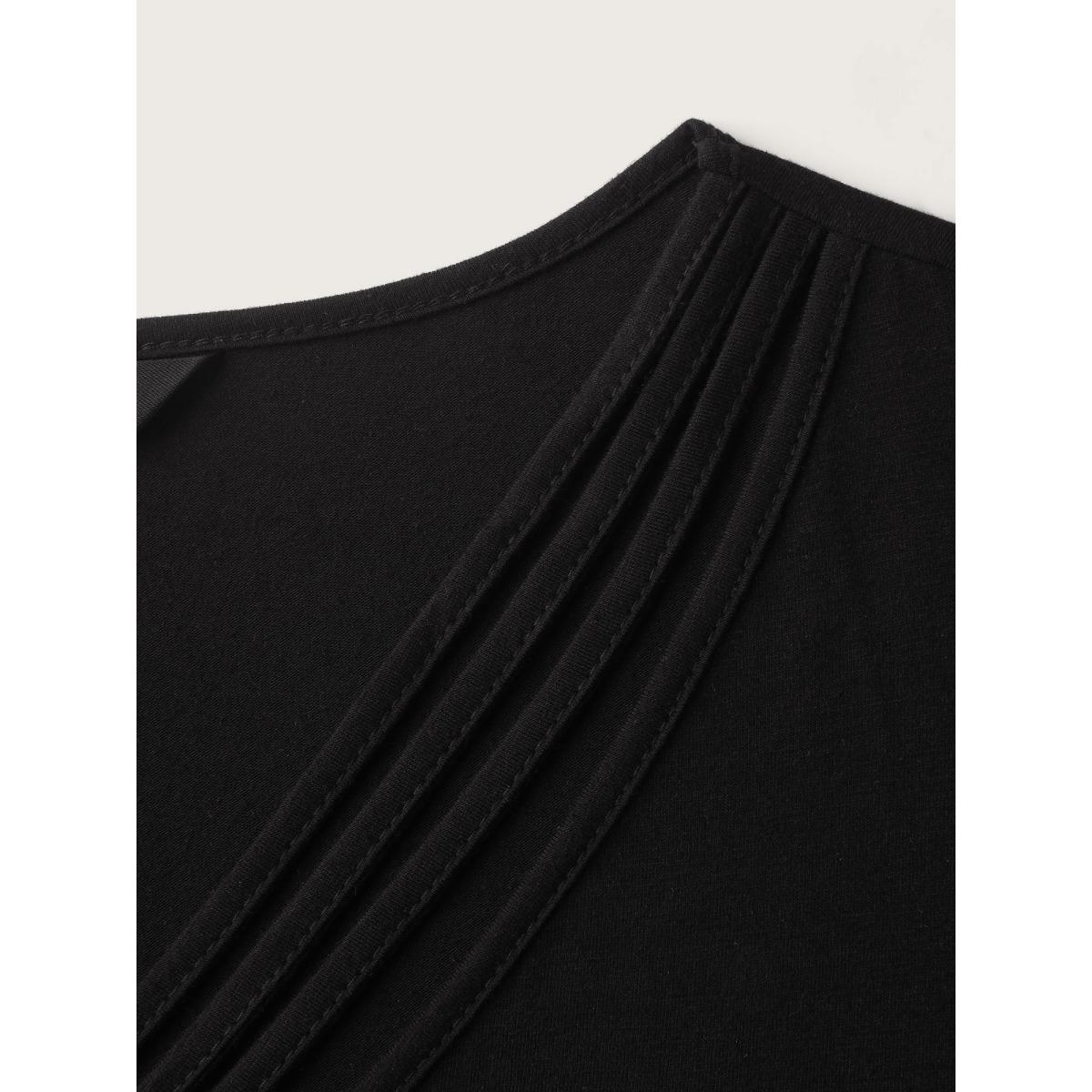 Plus Size Neck Cut-Out Plain T-Shirt Black Women Leisure Asymmetrical V-neck Casual T-shirts BloomChic 18-20/2X Product Image