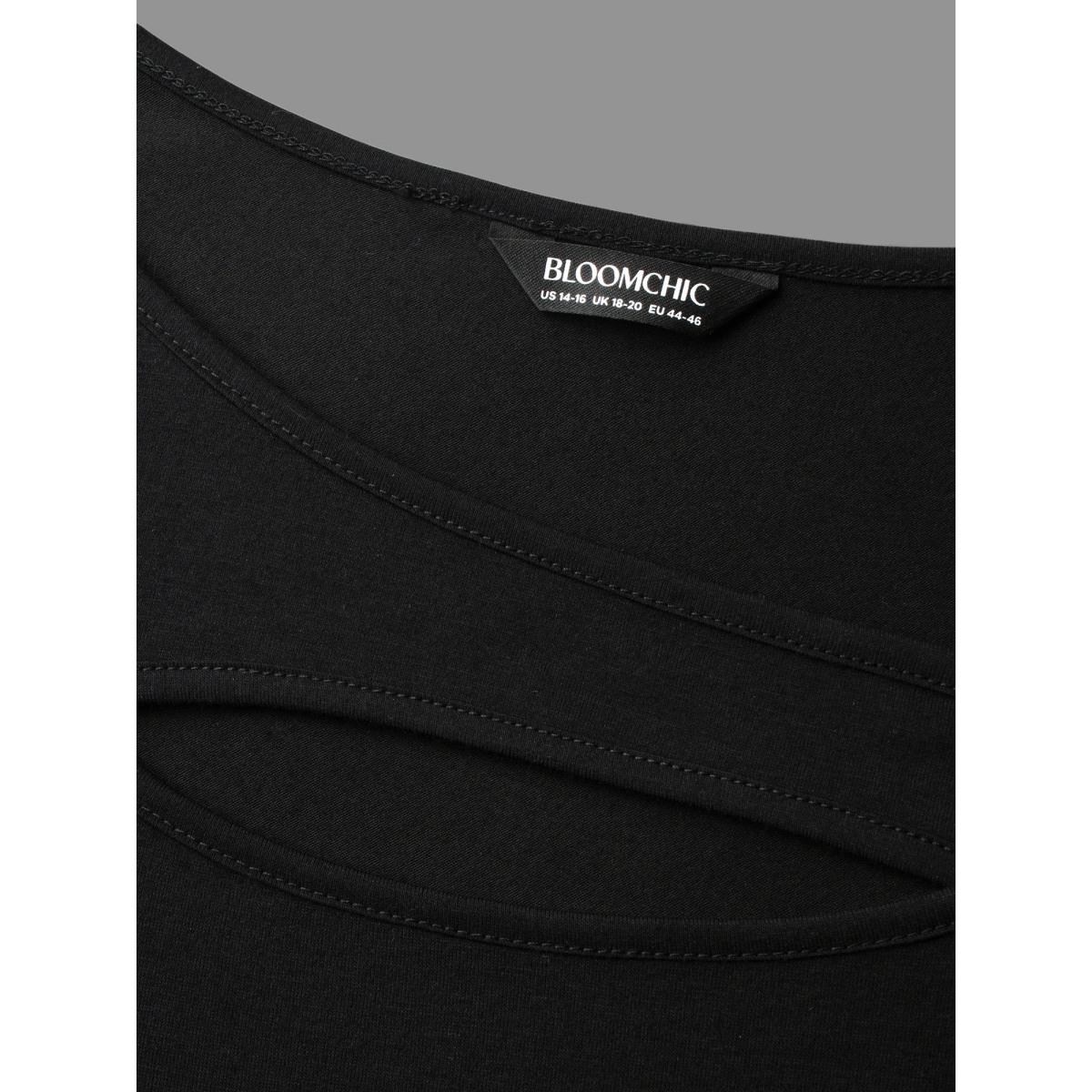 Plus Size Asymmetrical Neckline Long Sleeve T-shirt Black Women Casual Cut-Out Asymmetrical Neck Everyday T-shirts BloomChic 18-20/2X Product Image