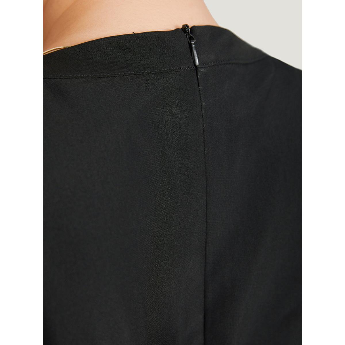 Plus Size Crochet Lace Keyhole Cap Sleeve Gathered Dress Black Women Elegant Round Neck Cap Sleeve Curvy Knee Dress BloomChic 22-24/3X Product Image