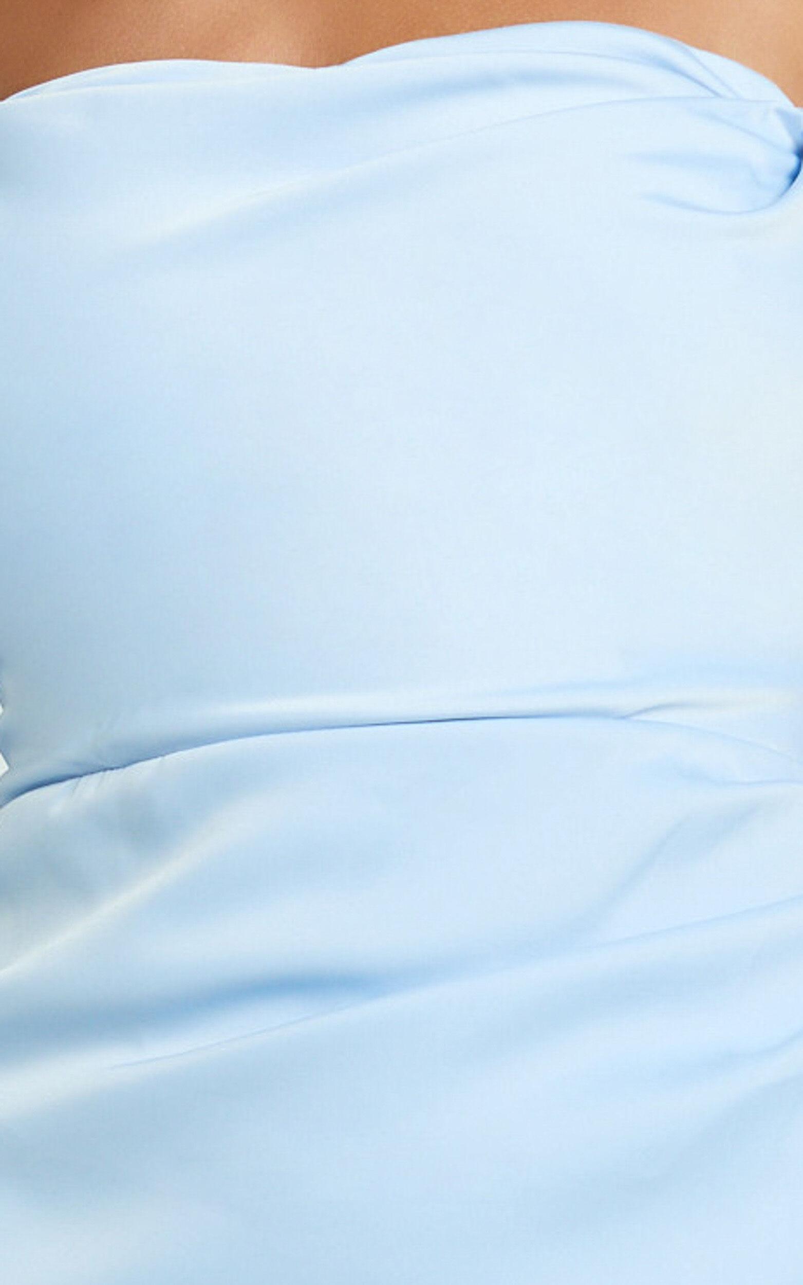 Camila Maxi Dress - Corset Panel Drape Matte Satin Dress in Blue Product Image