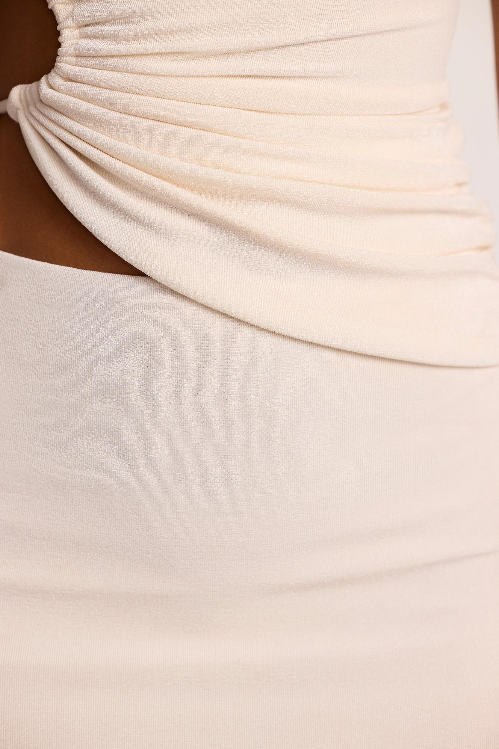 Textured Jersey Ruched Cut-Out One Shoulder Top in Ivory Product Image