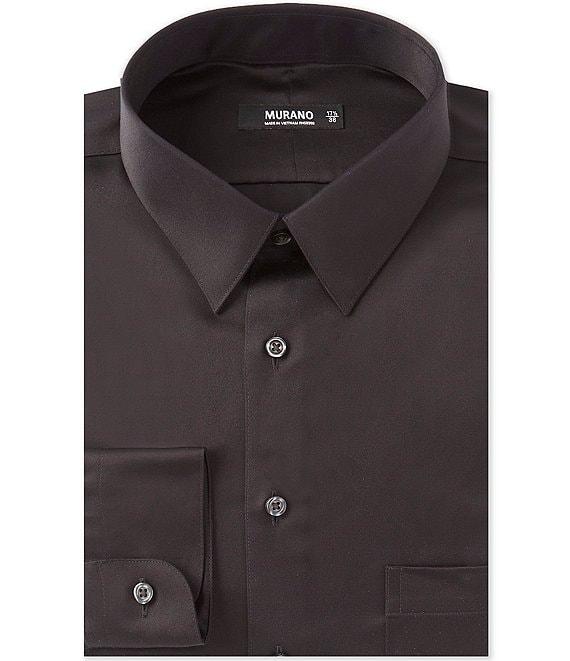 Murano Slim-Fit Point Collar Solid Sateen Dress Shirt Product Image