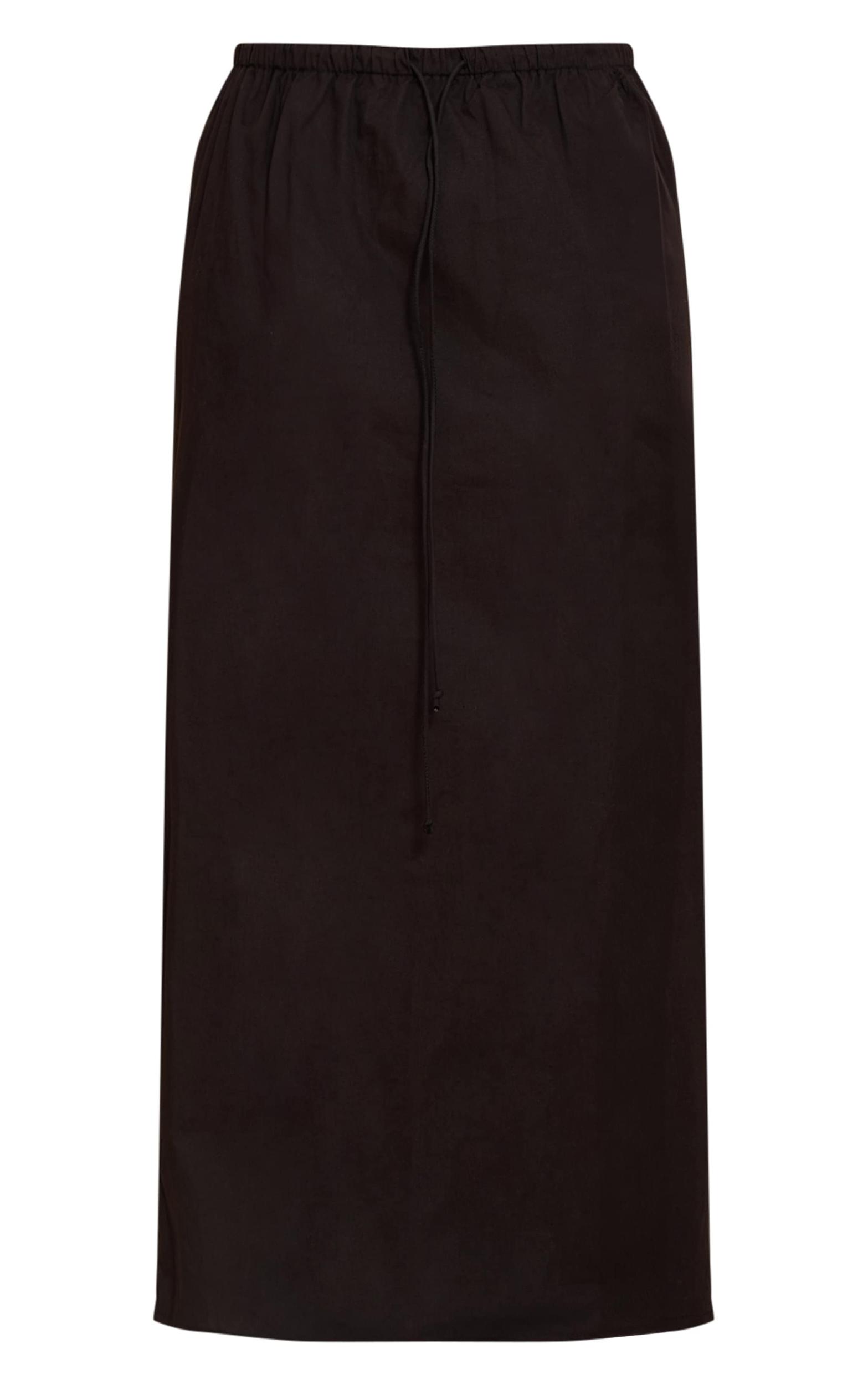 Petite Black Cotton Drawstring Tie Maxi Skirt Product Image