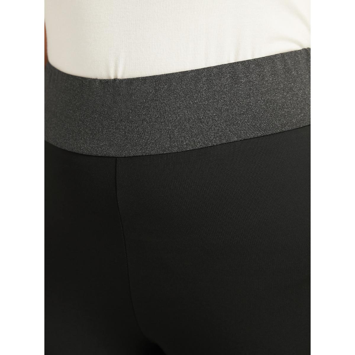 Plus Size Two Tone Elastic Waist Patchwork Leggings Women Black Casual High stretch Skinny High Rise Dailywear Leggings BloomChic 26/4X Product Image