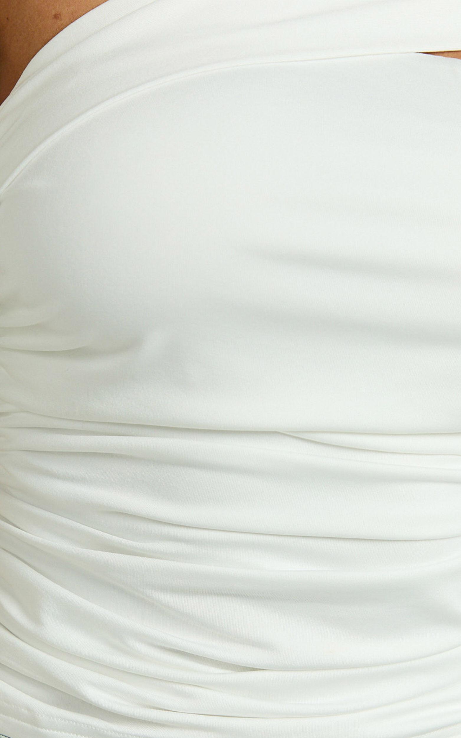 Lennox Top - Asymmetrical Gathered Shoulder Jersey Top in White Product Image