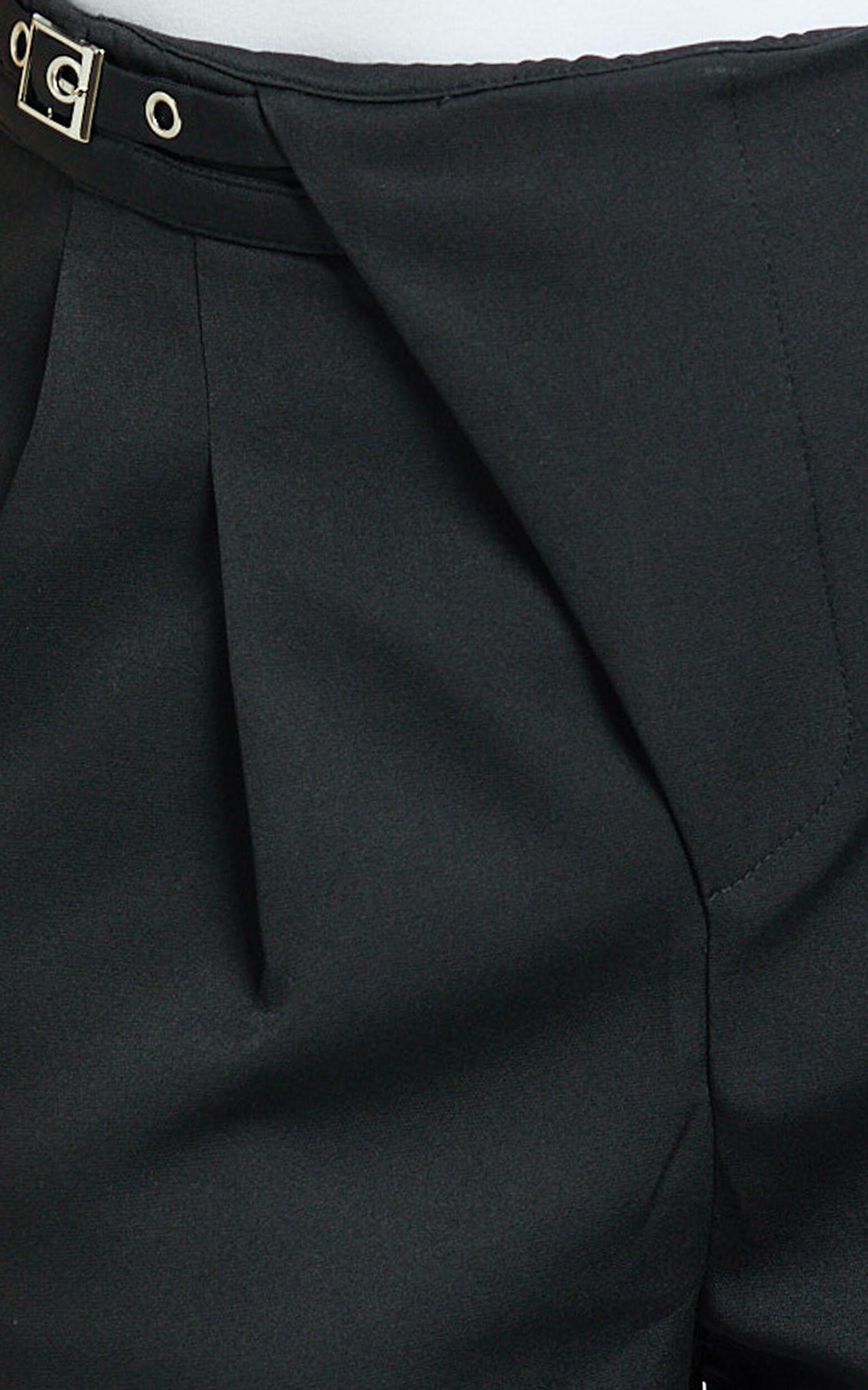 Luciana Pants - High Waist Crossover Belted Straight Leg Tailored Pants in Black Product Image