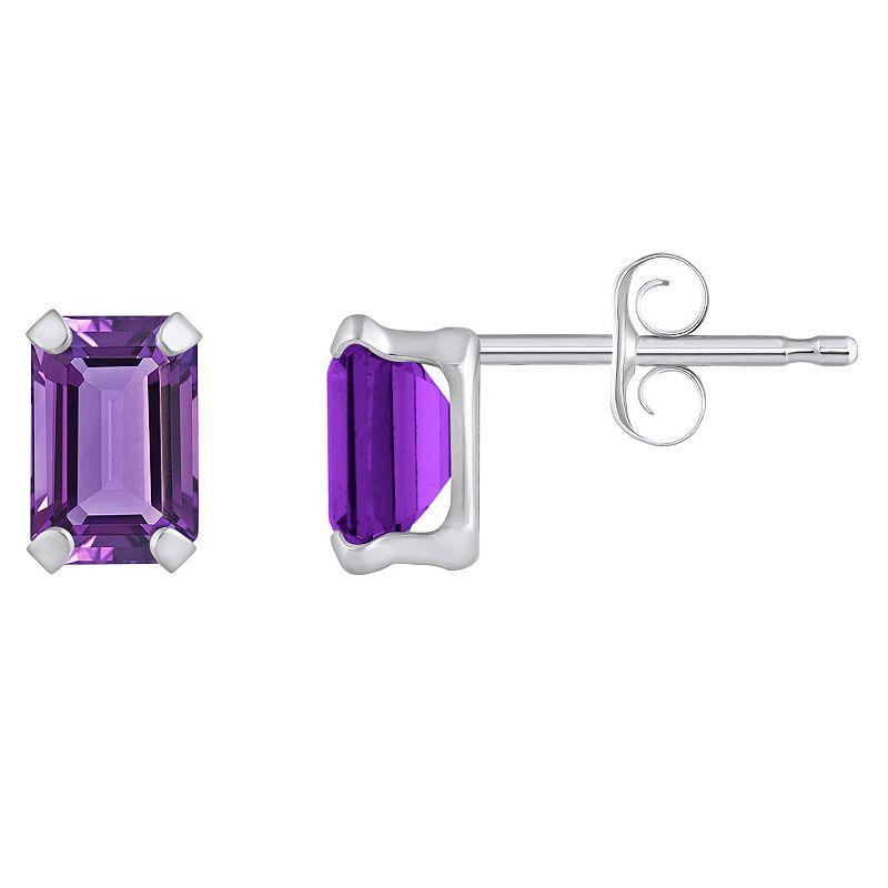 Celebration Gems 10k Gold Emerald Cut Amethyst Stud Earrings, Women's, White Product Image