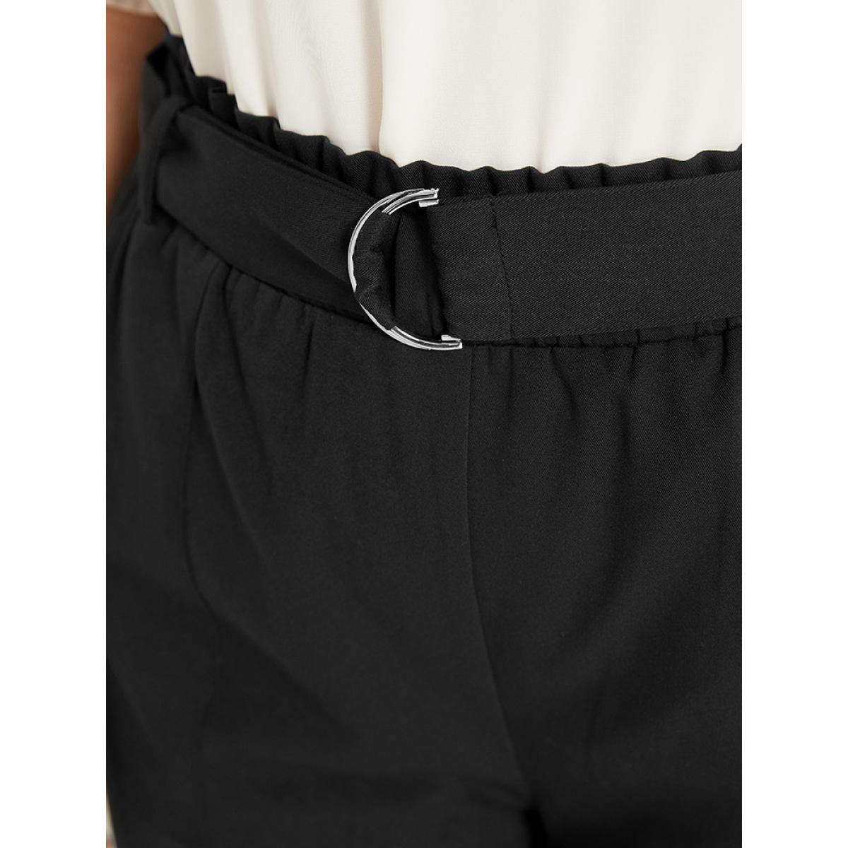 Plus Size Supersoft Essentials Solid Pocket Buckle Detail Pants Women Black Office Straight Leg High Rise Work Pants BloomChic 30/6X Product Image