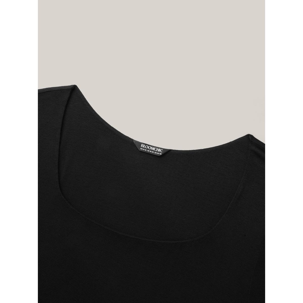 Plus Size Supersoft Essentials Solid U Neck T-shirt Black Women Elegant Non U-neck Skinny Everyday T-shirts BloomChic 12/L Product Image