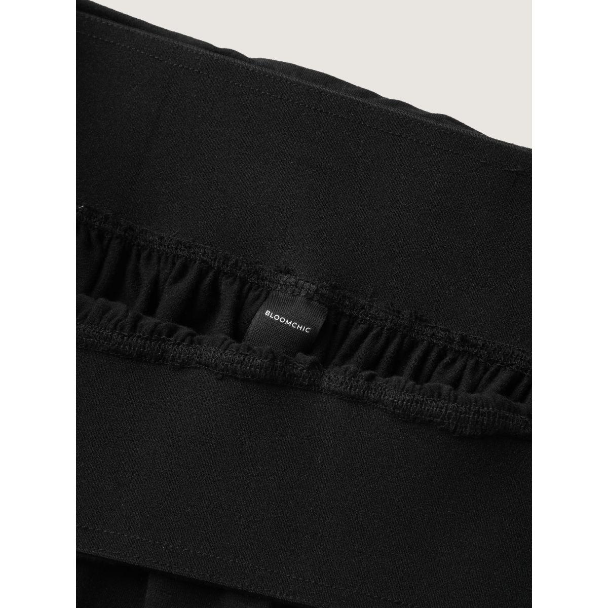 Plus Size Ruched Waist Flowy Solid Midi Skirt Women Black Leisure Loose No stretch Side seam pocket Casual Skirts BloomChic 28/5X Product Image