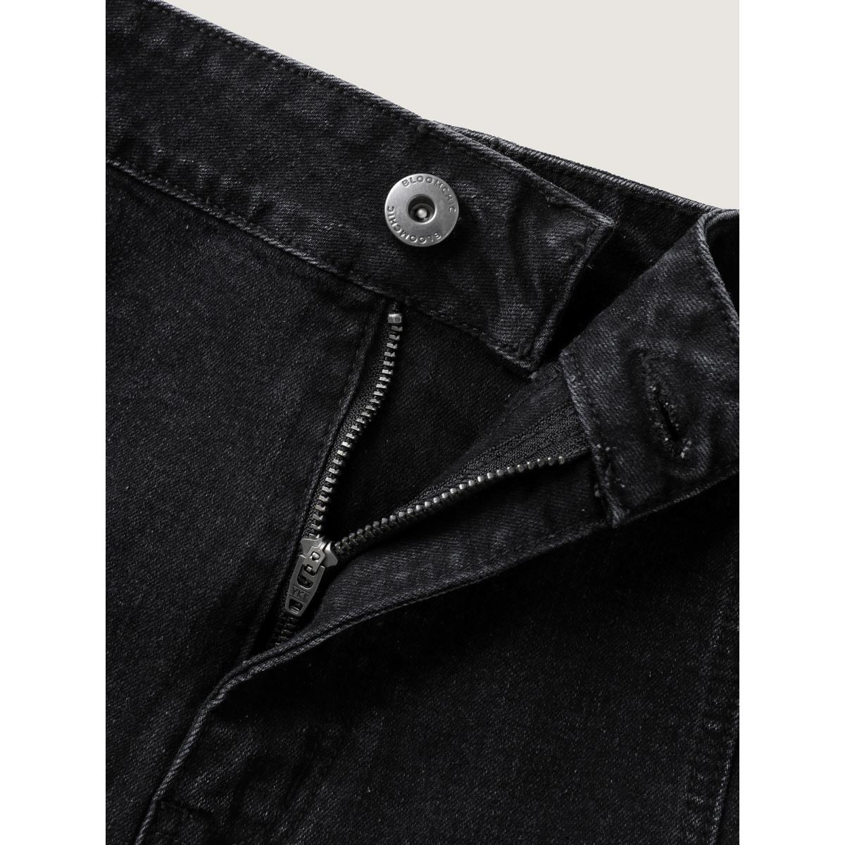 Plus Size A-Line Pockets Midi Denim Skirt Women Denimblack Casual Non Low stretch Dark Wash Mid Rise 18/2X Slanted pocket Leisure Denim Skirts BloomChic Product Image