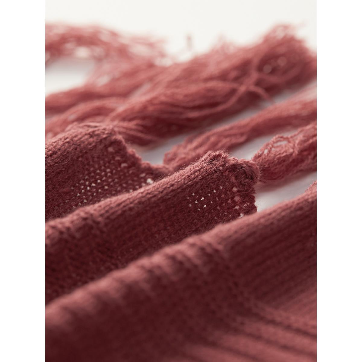 Plus Size Plain Fringe Trim Patched Pocket Cardigan Russet Women Casual Loose Long Sleeve Dailywear Cardigans BloomChic 28/5X Product Image