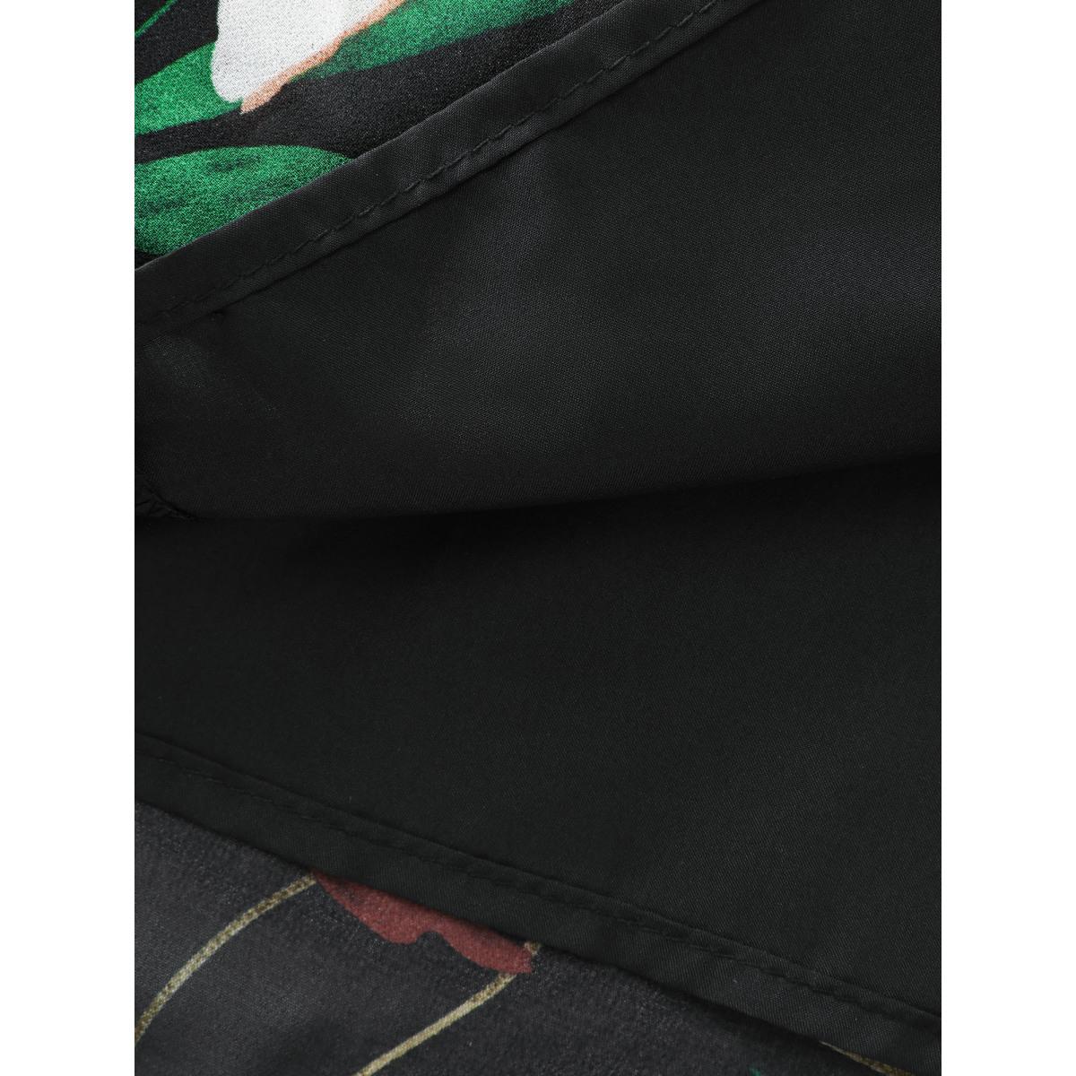 Plus Size Tropical Floral Print Ruffled Neckline Midi Dress Black Women Romantic Contrast V-neck Extra Long Sleeve Curvy BloomChic 18-20/2X Product Image