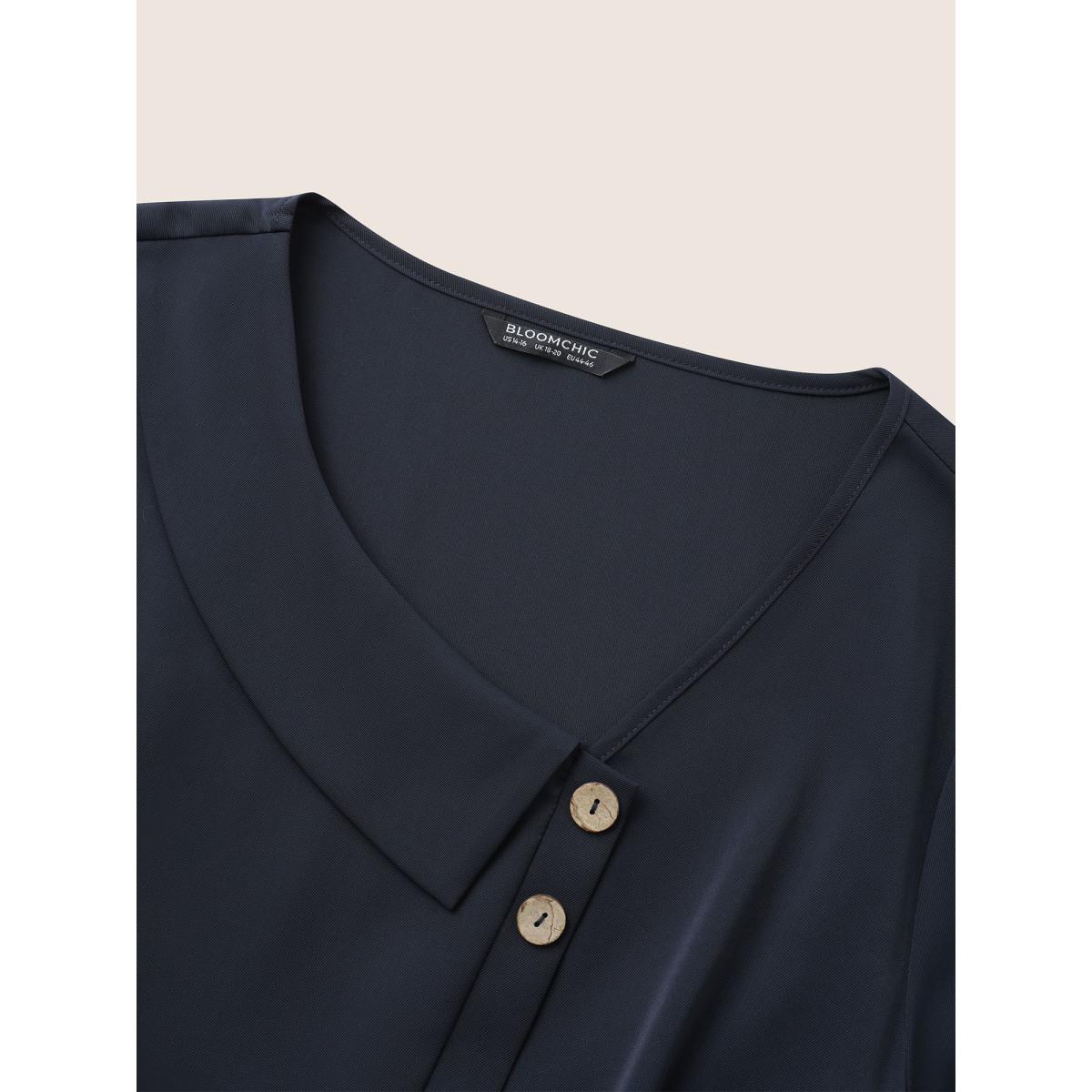 Plus Size Anti-Wrinkle Asymmetrical Neck Button Detail Dress Indigo Women At the Office Non Asymmetrical Neck Long Sleeve Curvy Midi Dress BloomChic 14-16/1X Product Image