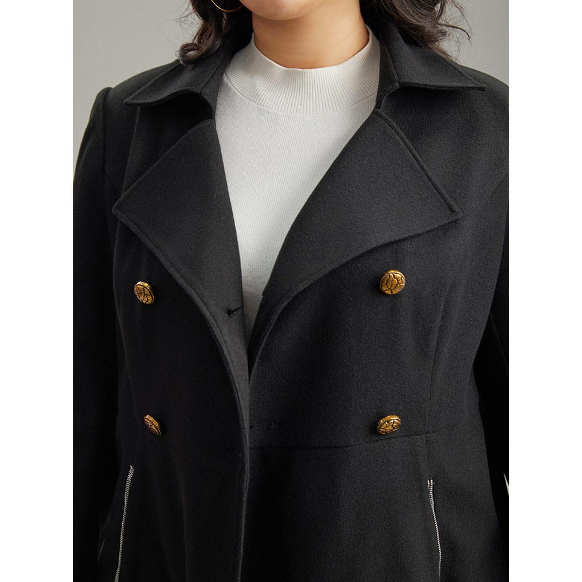 Plus Size Lapel Collar Metal Detail Zipper Pocket Coat Women Black Casual Plain Ladies Dailywear Winter Coats BloomChic 14-16/1X Product Image