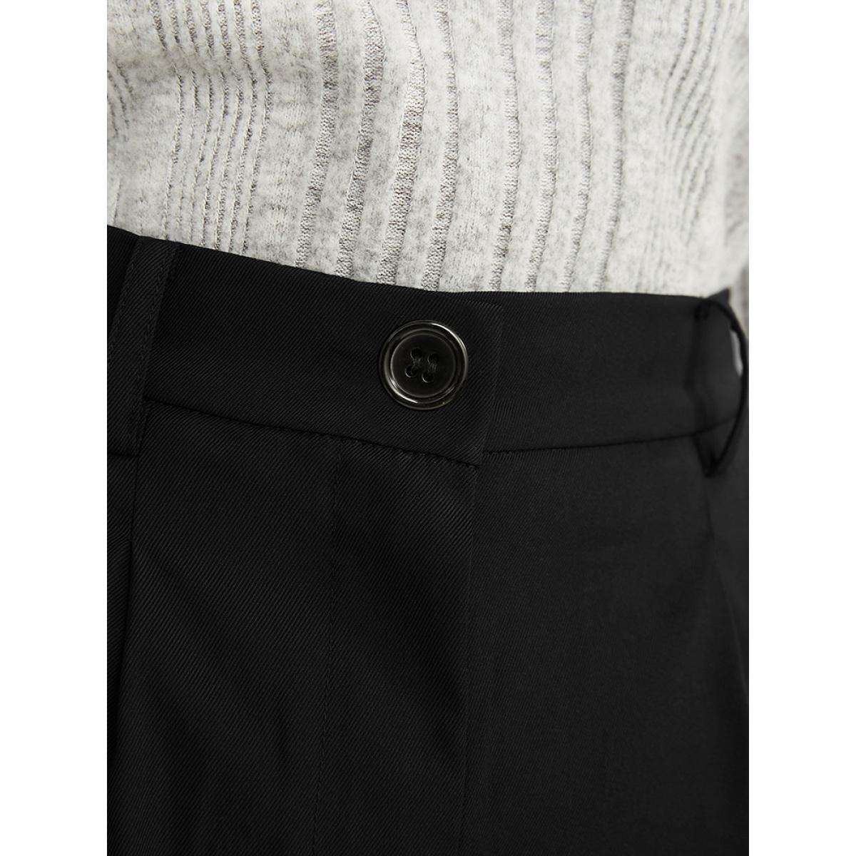 Plus Size Solid Pocket Elastic Waist Wide Leg Pants Women Black Casual Loose Mid Rise Dailywear Pants BloomChic 12/L Product Image