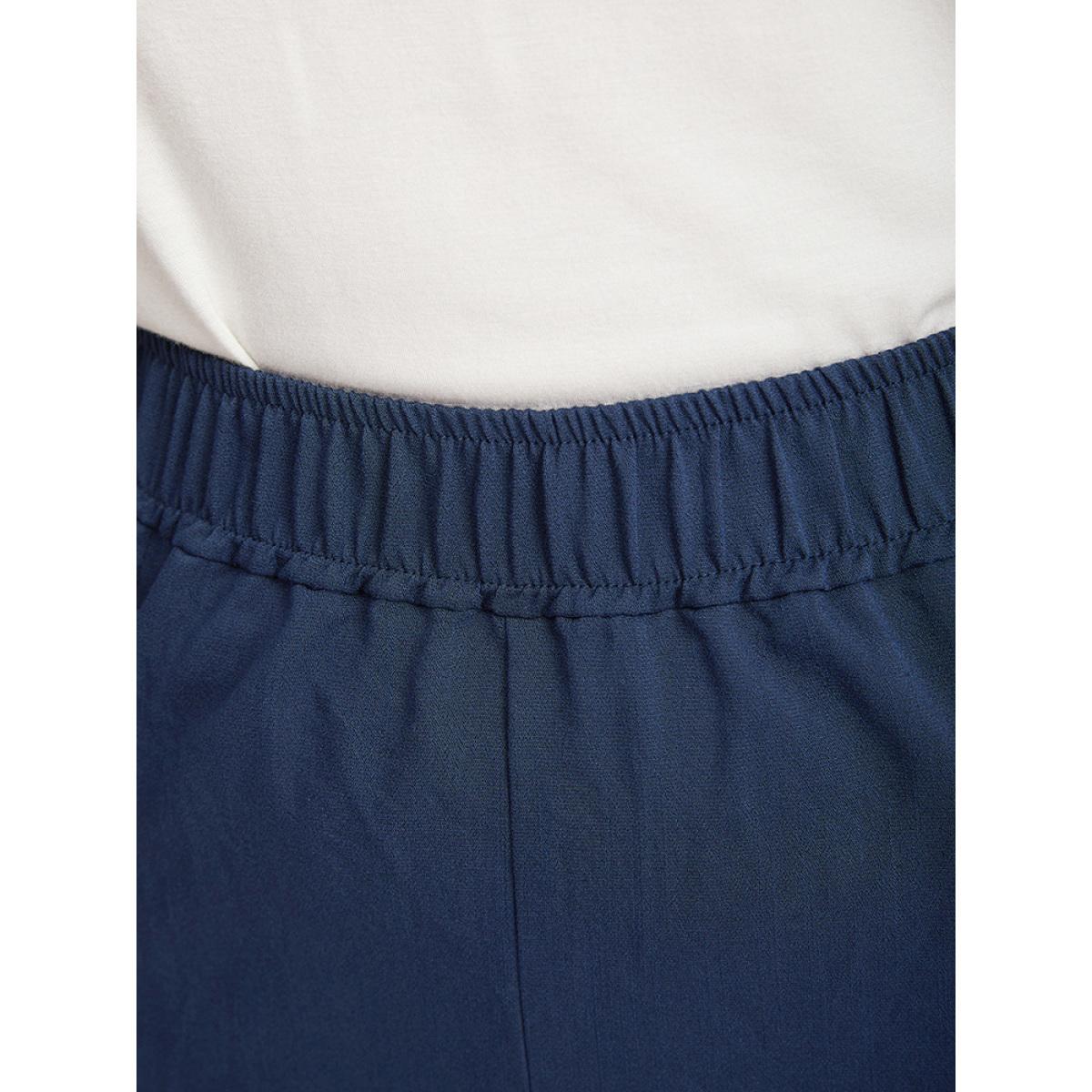 Plus Size Solid Elastic Waist Pocket High Rise Pants Women Indigo Casual High Rise Dailywear Pants BloomChic 18-20/2X Product Image