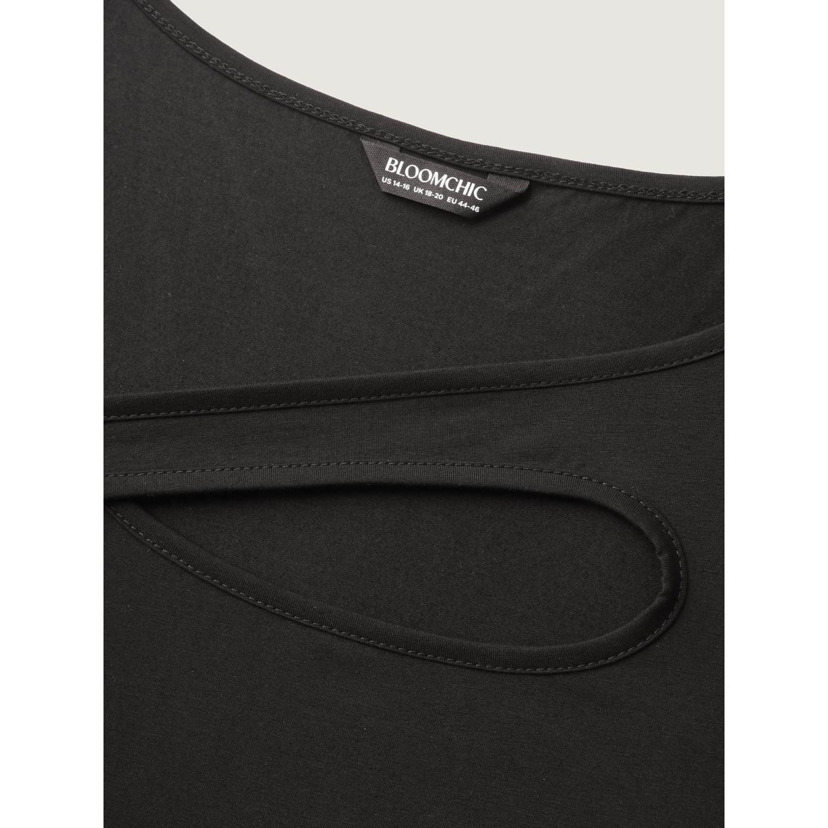 Plus Size Stretchy Neck Cut-Out Solid Tank Top Women Black Leisure Non Asymmetrical Neck Casual Tank Tops Camis BloomChic 12/L Product Image