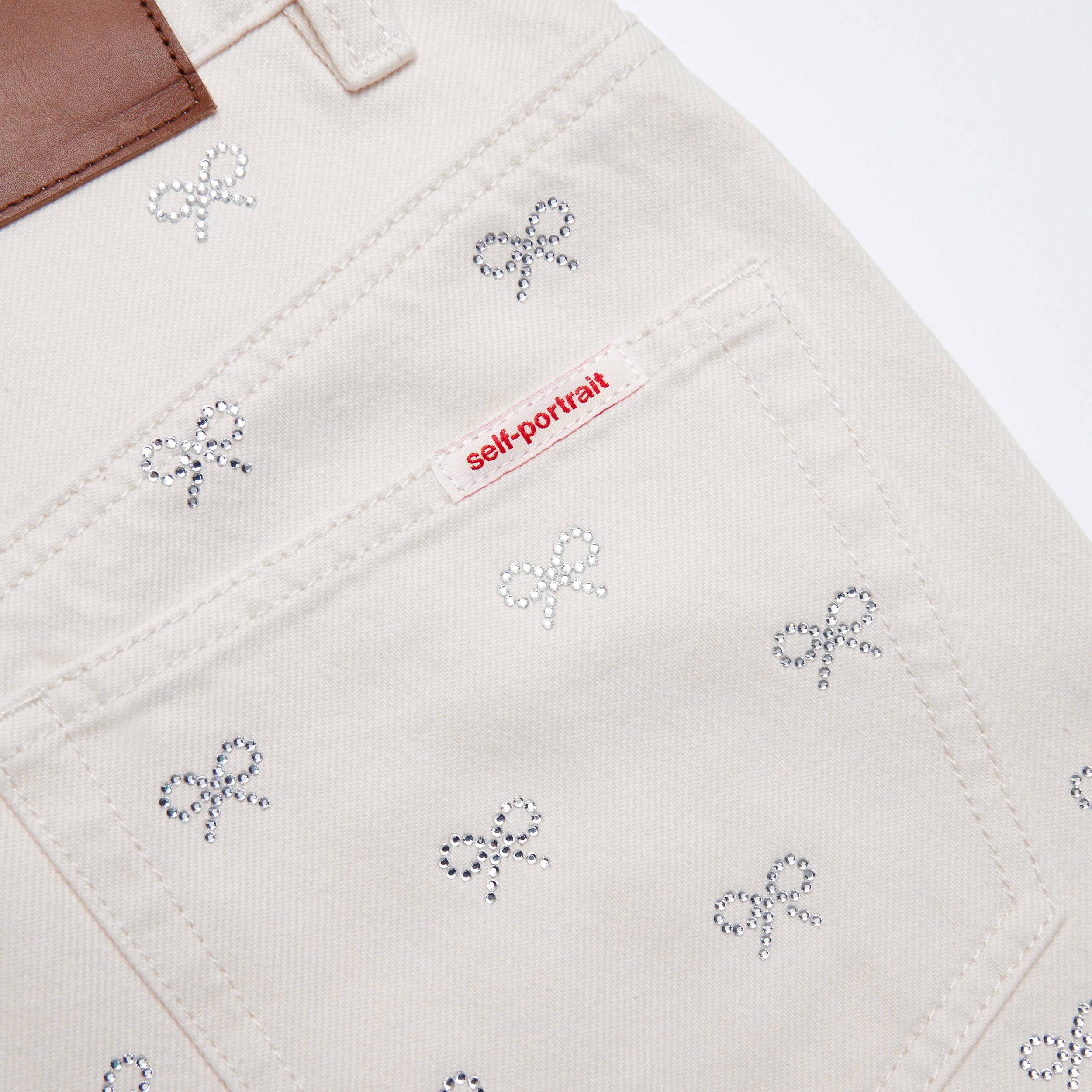 Cream Denim Diamante Bow Jeans Product Image