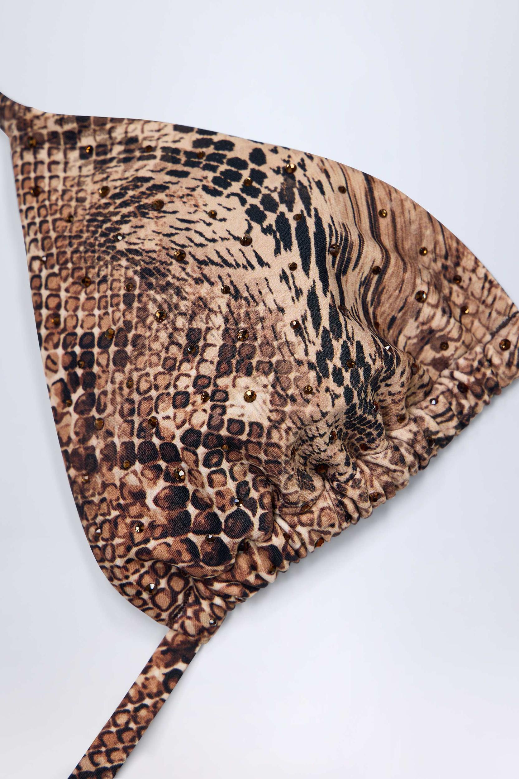 Charm-Detail Triangle Bikini Top in Snake Print Product Image