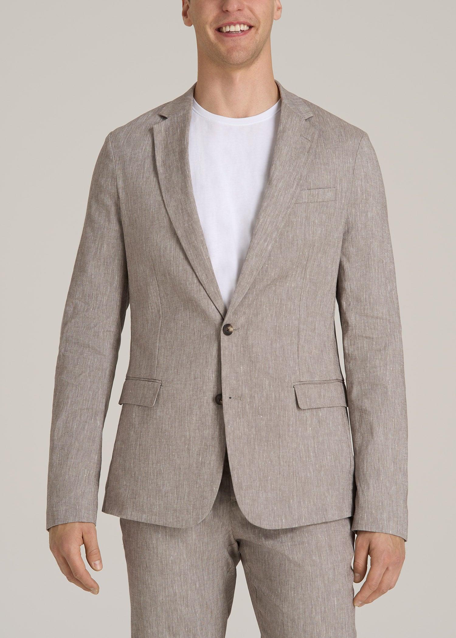Stretch Linen Blazer for Tall Men in Brown Linen Male Product Image