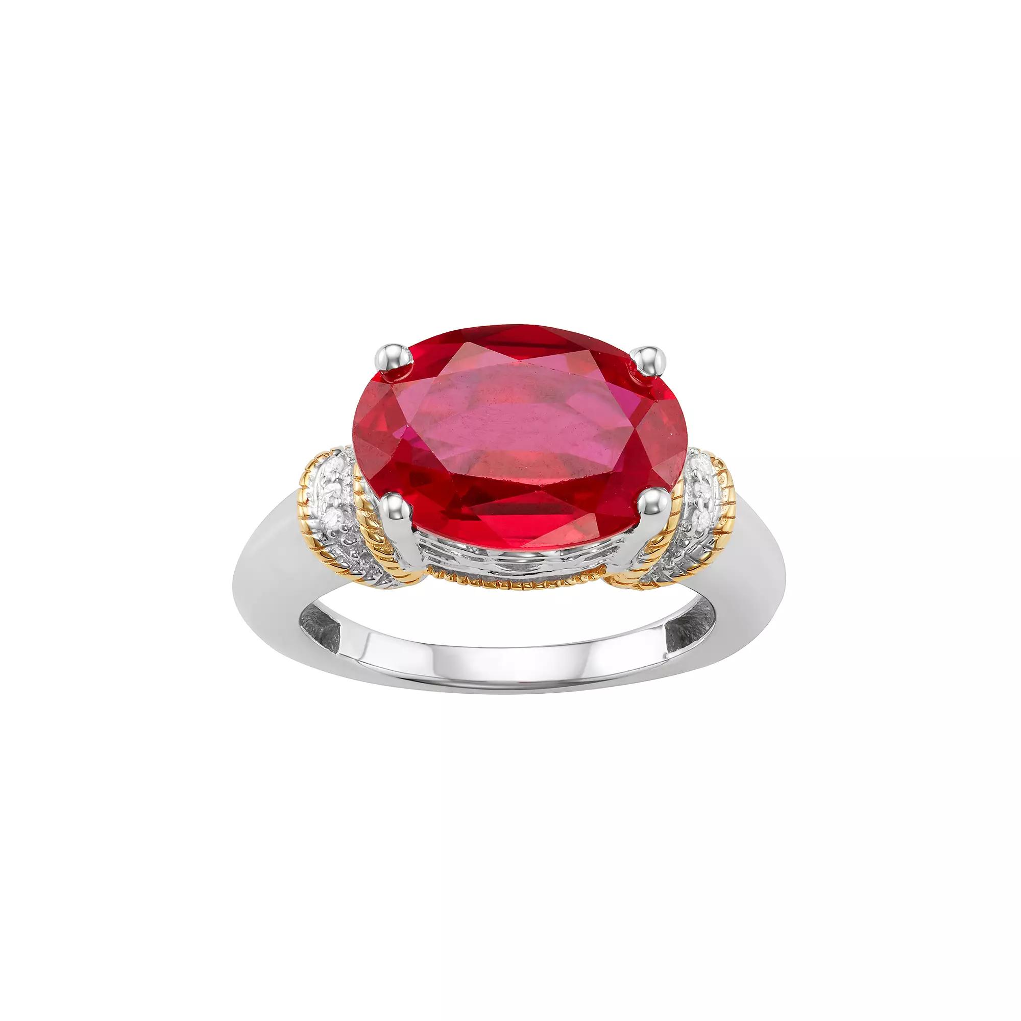 Jewelexcess Two Tone Sterling Silver Lab-Created Ruby & Diamond Accent Ring, Women's,  Product Image