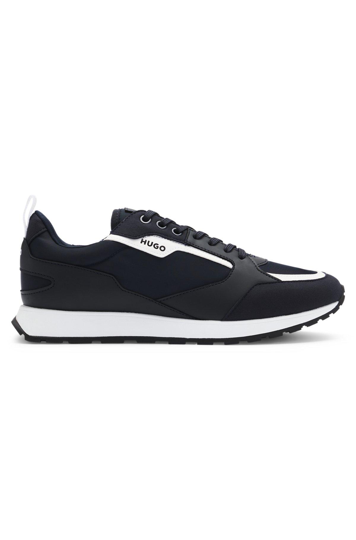 HUGO - Mixed-material trainers with branded accents - Dark Blue Product Image