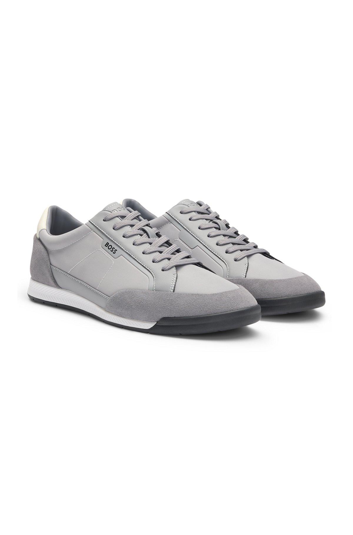 Low-top trainers with suede and faux leather Product Image