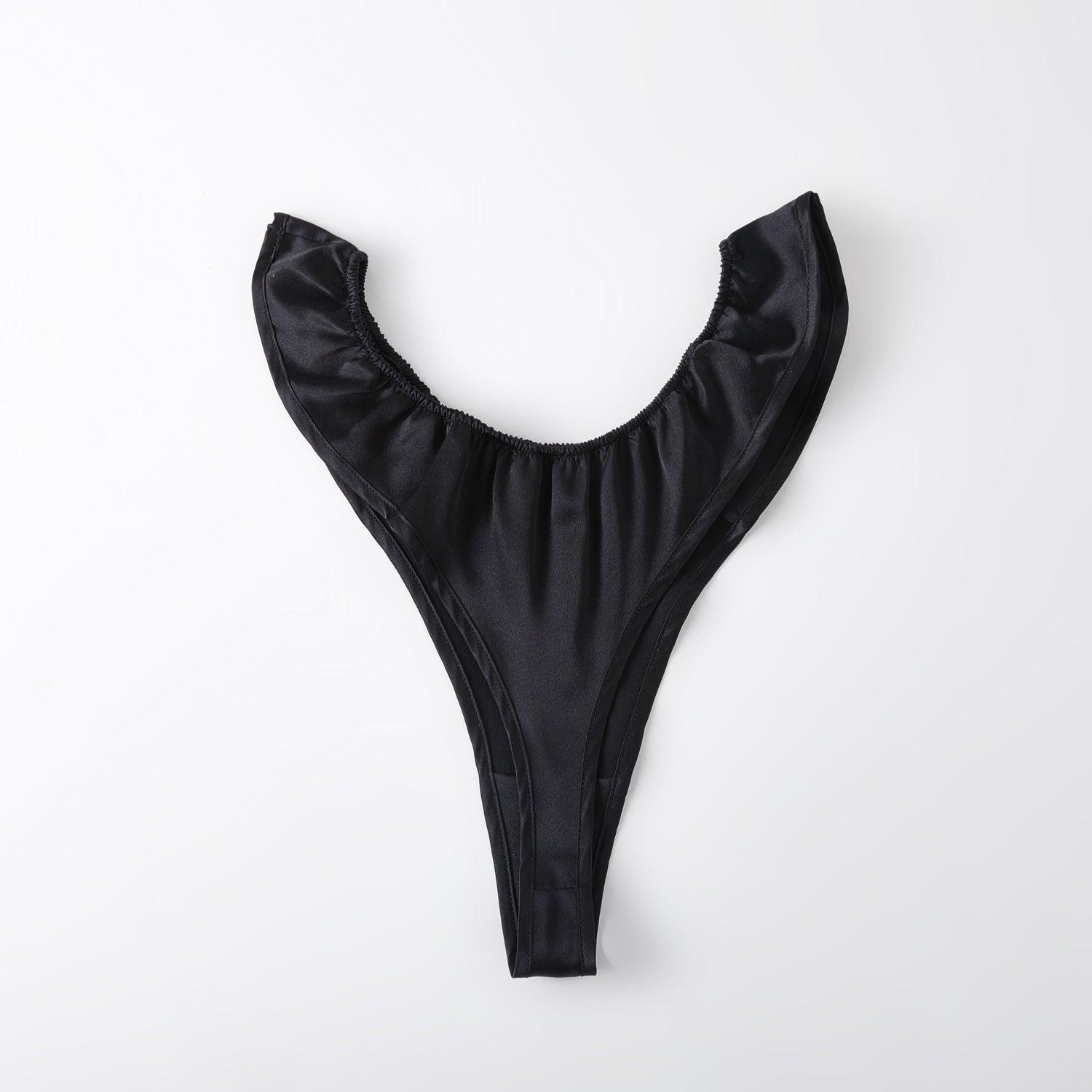 Black Pure Mulberry Silk T-String Panties | Mid to High Waist Thong | 22 Momme | Float Collection Product Image