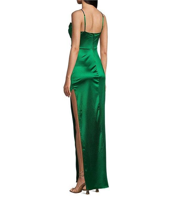 Honey and Rosie Emma Bodice Side Slit Satin Long Dress Product Image