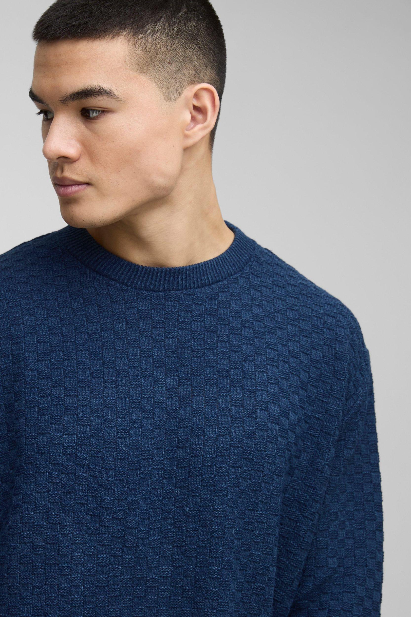 Oversized Boxy Basket Knitted Crew Sweater | boohooMAN USA Product Image