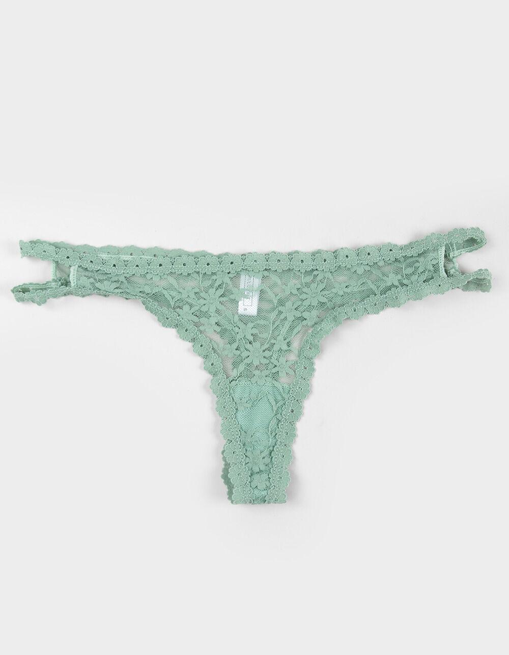 FULL TILT Lace Daisy Trim Thong - GREEN Product Image