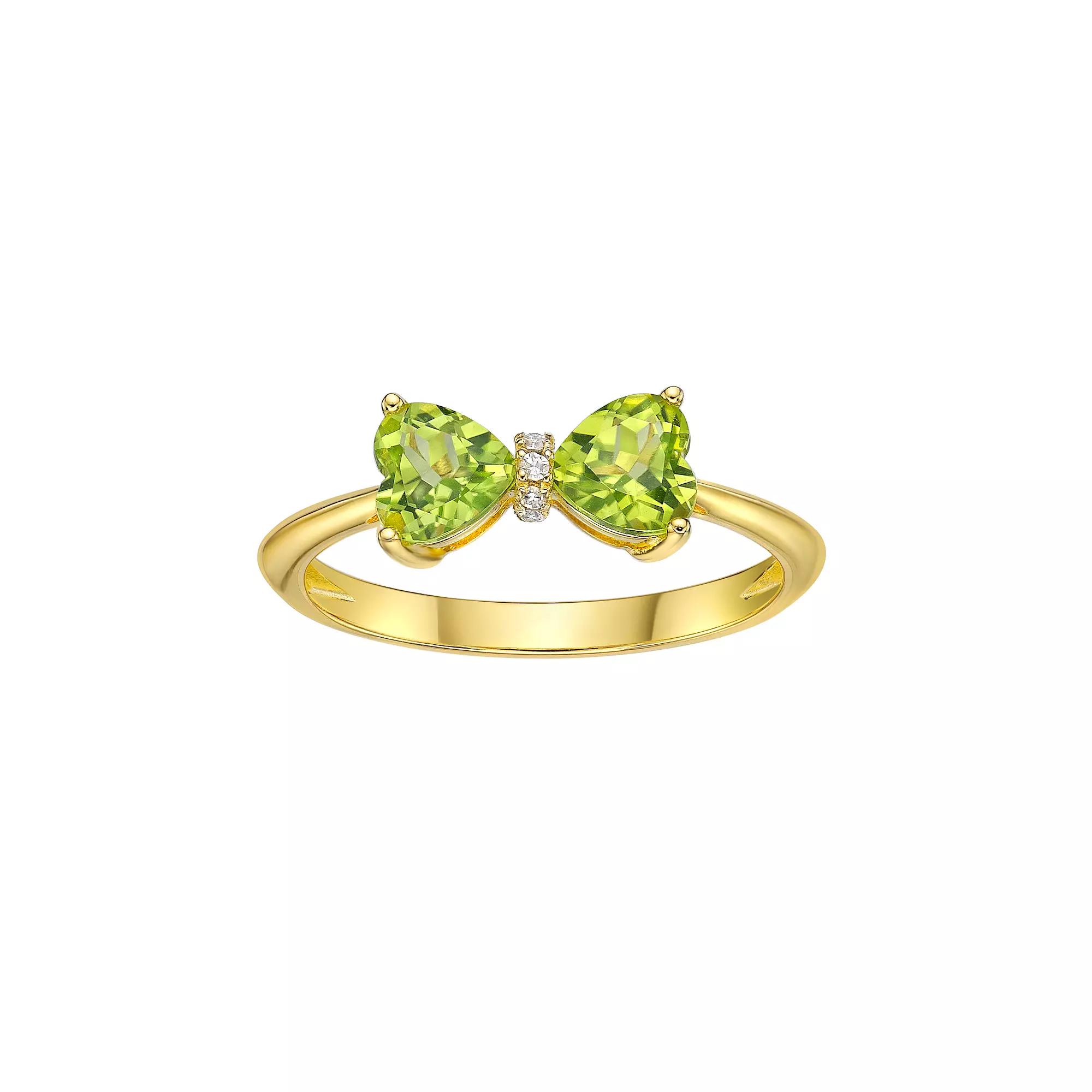 Gemminded 18k Gold Plated Sterling Silver Heart-Shaped Peridot & Diamond Accented Ring, Womens Gold Tone Product Image
