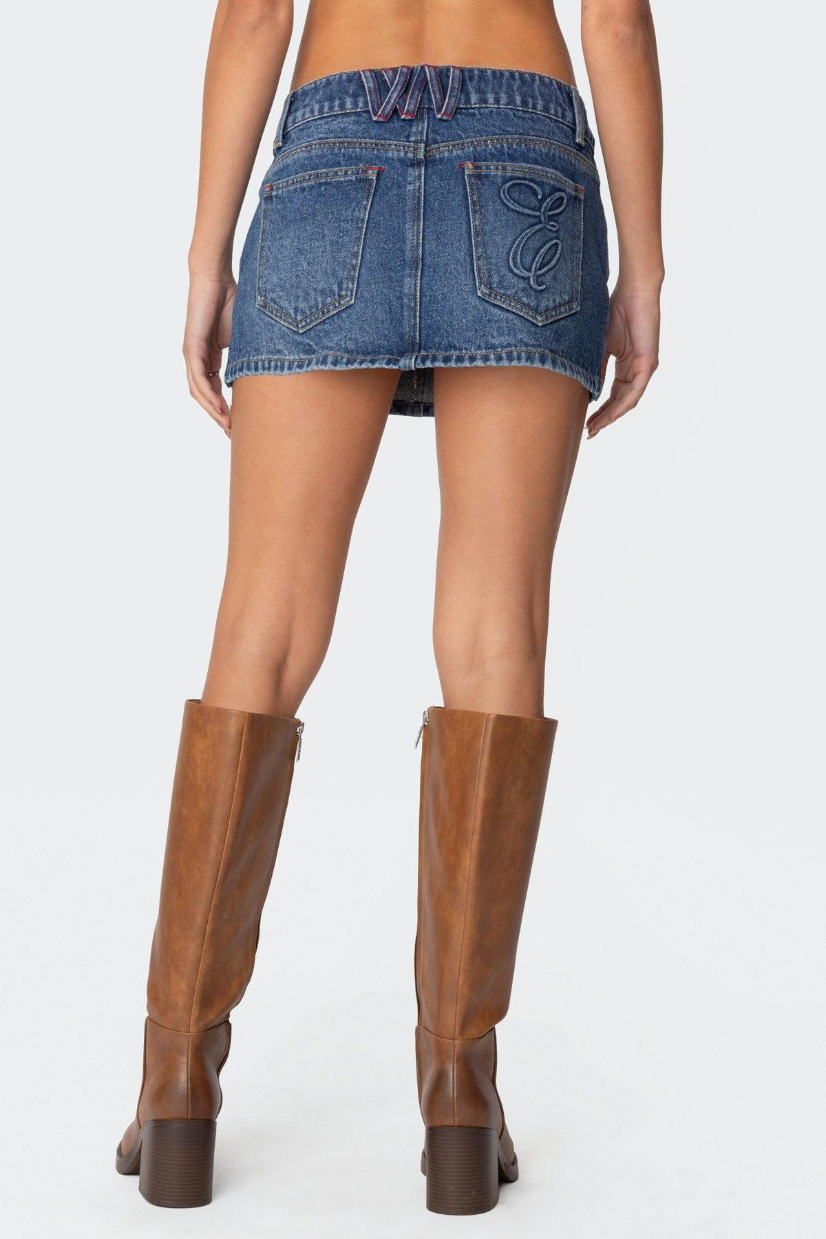 Embroidered Pocket Denim Mini Skirt Product Image