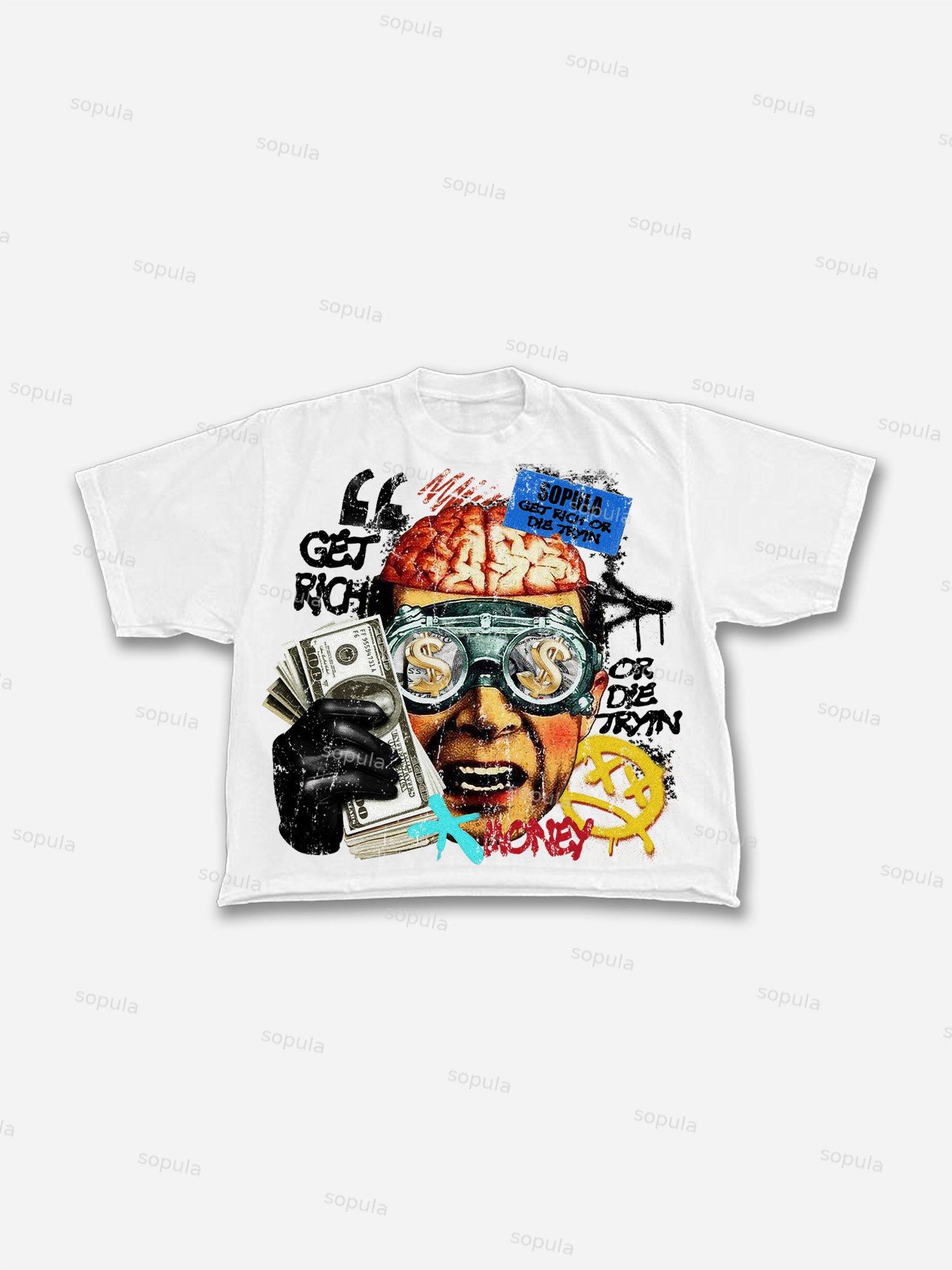Oversized Get Rich Money Portrait Print Cropped T-shirt Product Image