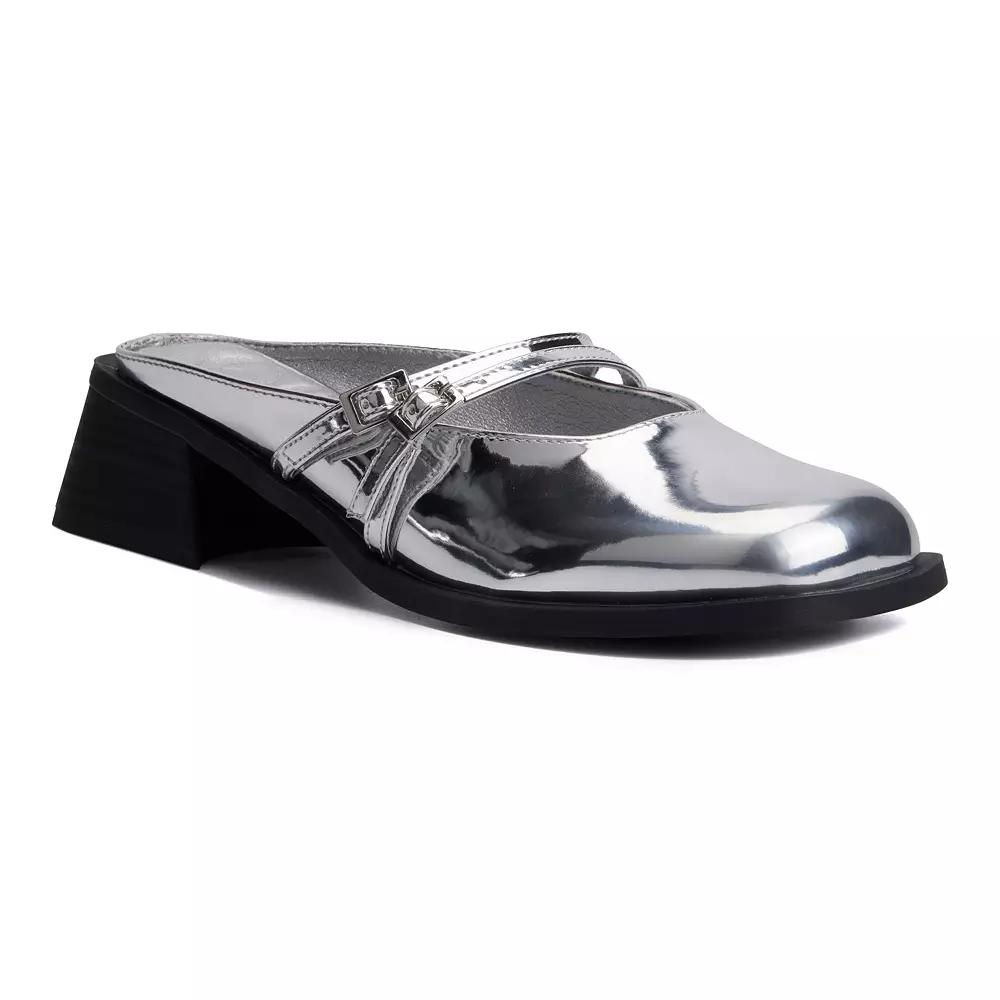 Olivia Miller Aquarius Women's Block Heeled Glossy Mule Sandals,  Product Image