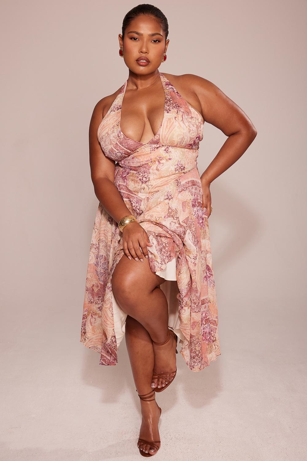 Solada  paisley patchwork print georgette halter sundress Product Image