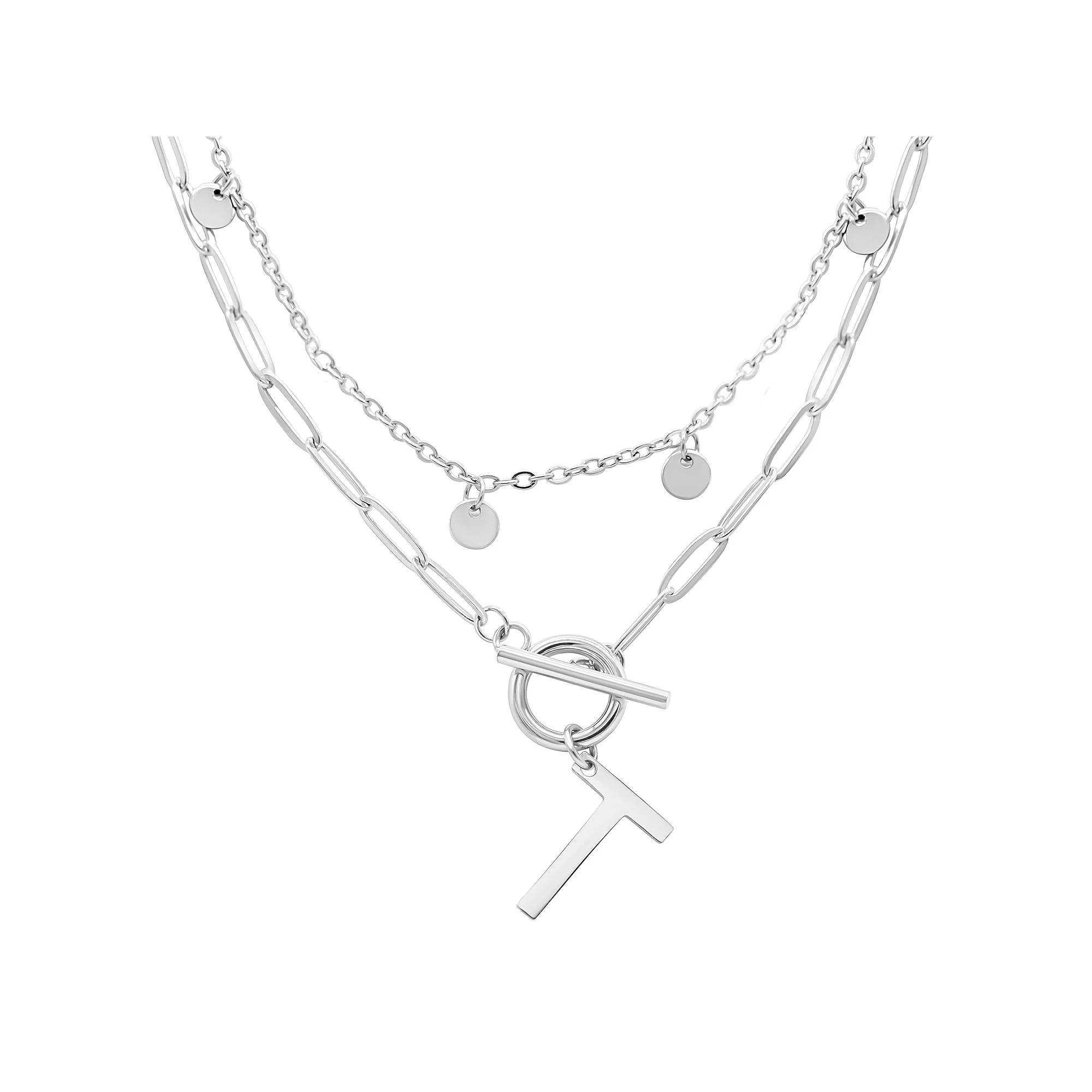 Adornia Silver Tone Confetti & Paperclip Layered Initial Toggle Necklace, Women's, Size: 17/18", Silver Tone T Product Image