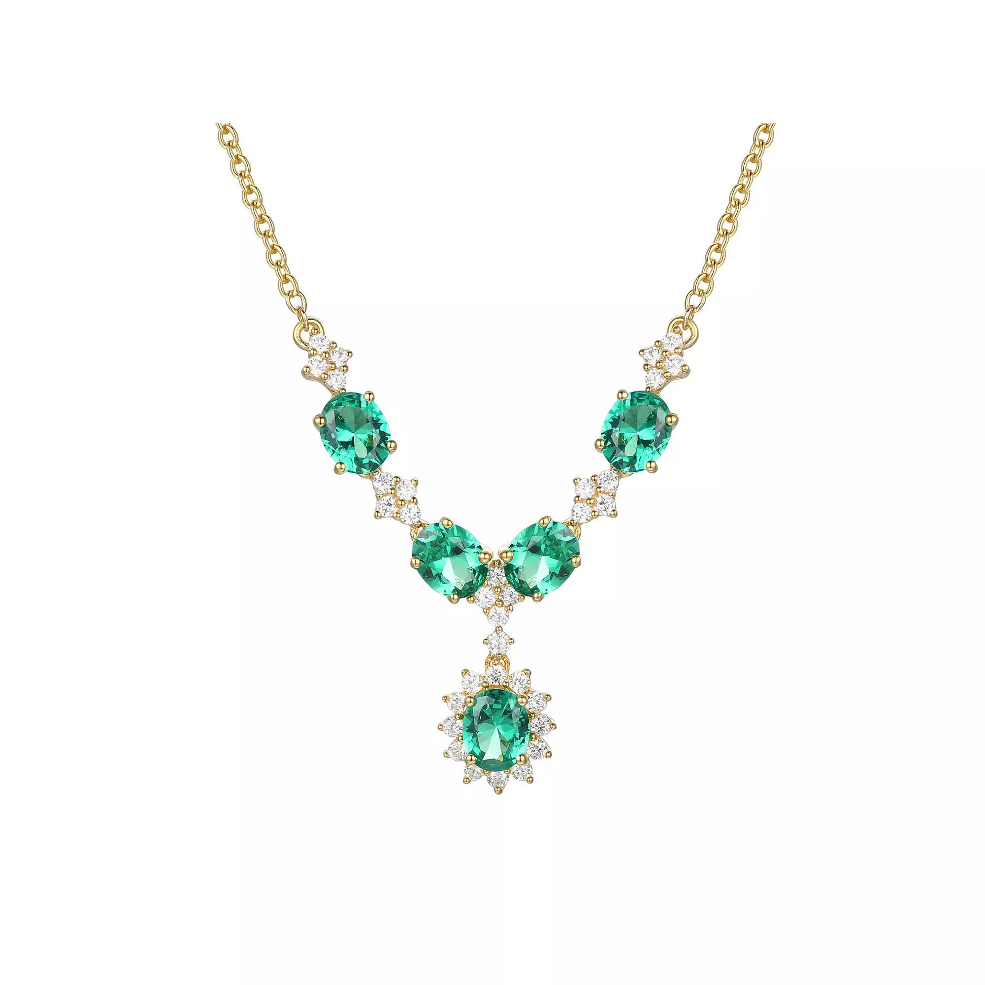 14k Gold Over Silver Lab-Created Emerald Necklace, Women's, Size: 15", Gold Tone Product Image