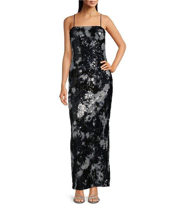 Muse by Marchesa Geranium Floral Sequin Strapless Sheath Flounce Gown Product Image
