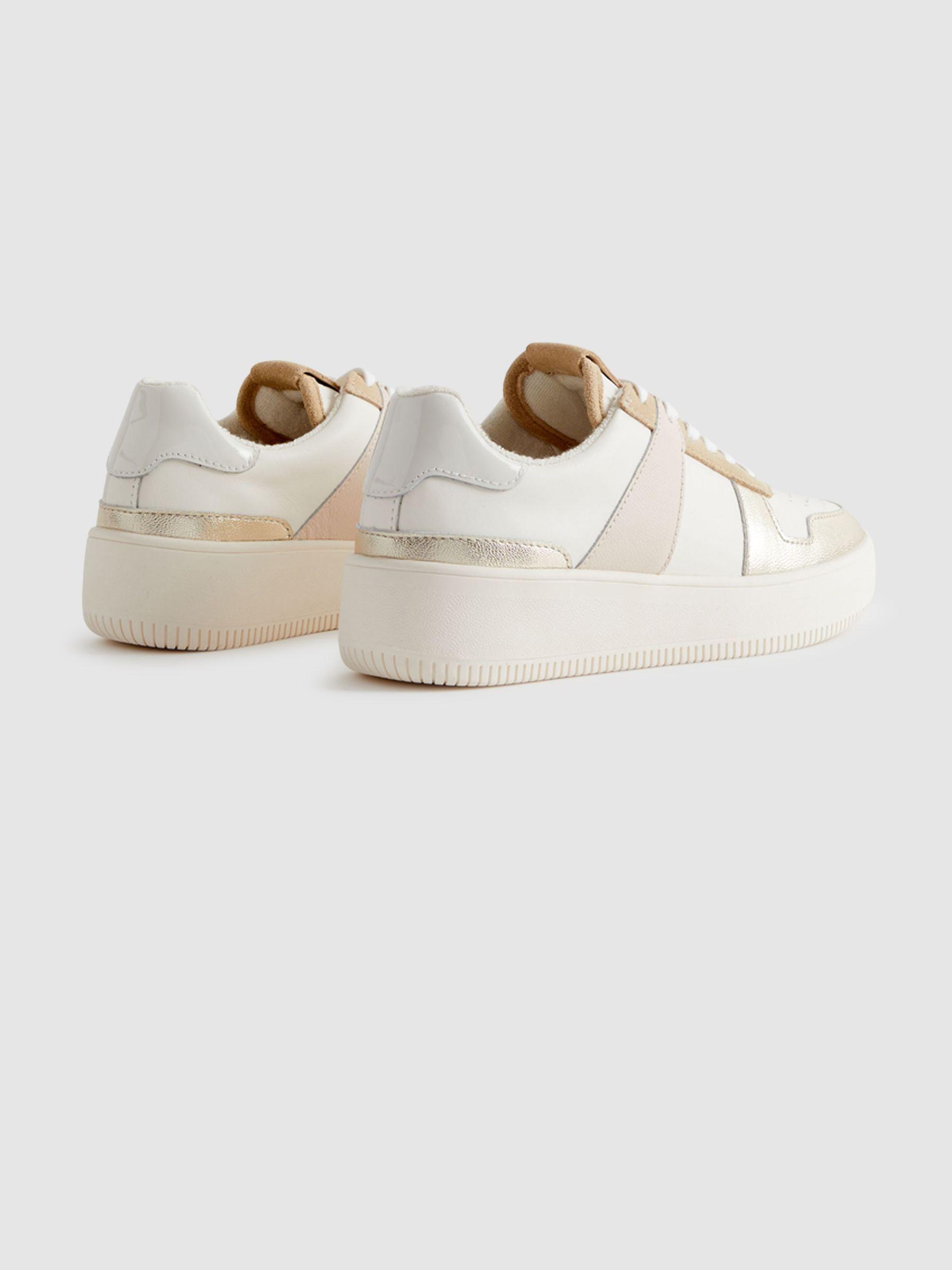Mid Top Leather Trainers in White/Gold Product Image