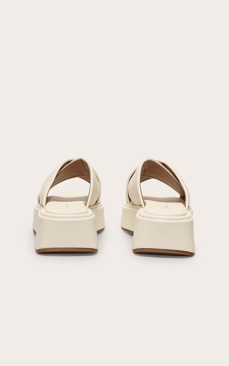 Cream Pu Round Toe Cross Strap Flatform Sandals Product Image