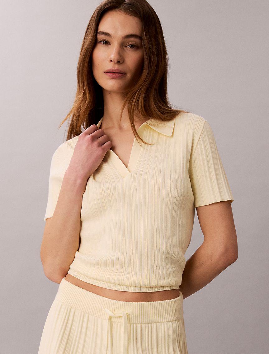 Smooth Cotton Rib Polo T-Shirt Product Image