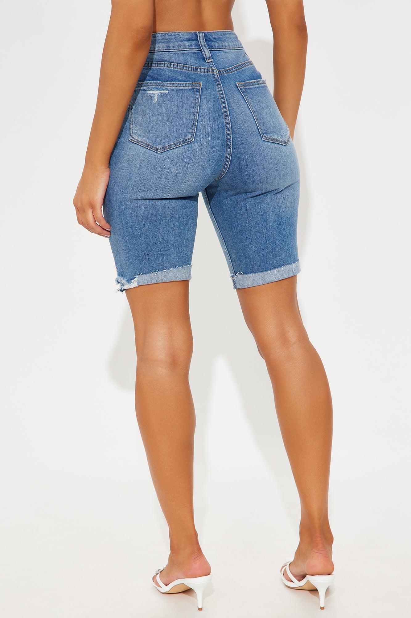 Almost There Stretch Denim Bermuda Shorts - Medium Wash Product Image
