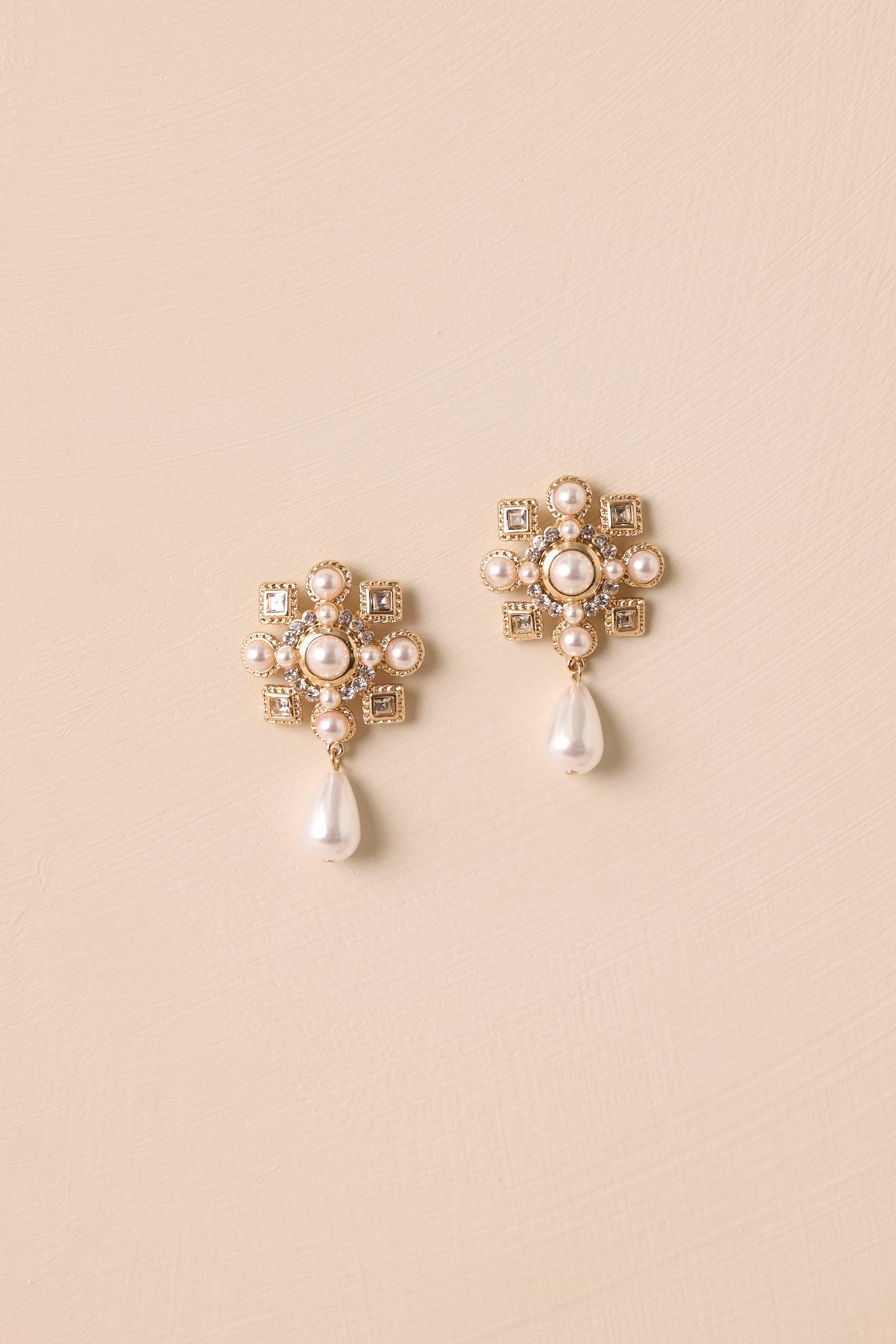 Love Song Ivory Pearl & Gold Drop Earrings Product Image