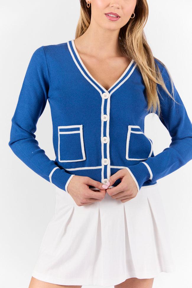 Gives Me Time Navy and Ivory Contrast Trim Cardigan FINAL SALE Product Image