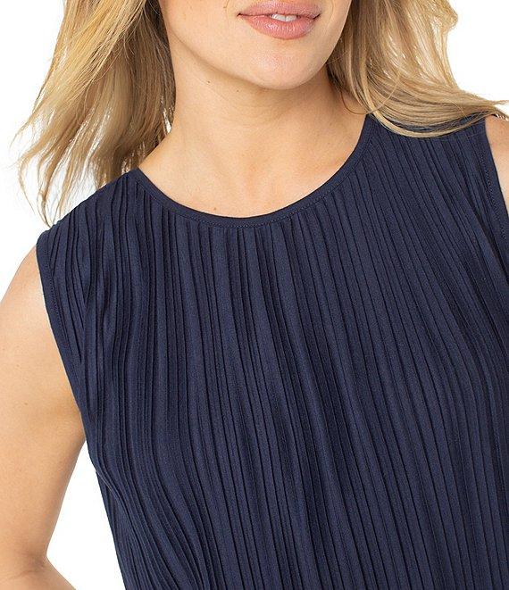 Liverpool Los Angeles Petite Size Knit Jersey Pleated Crew Neck Sleeveless Top Product Image